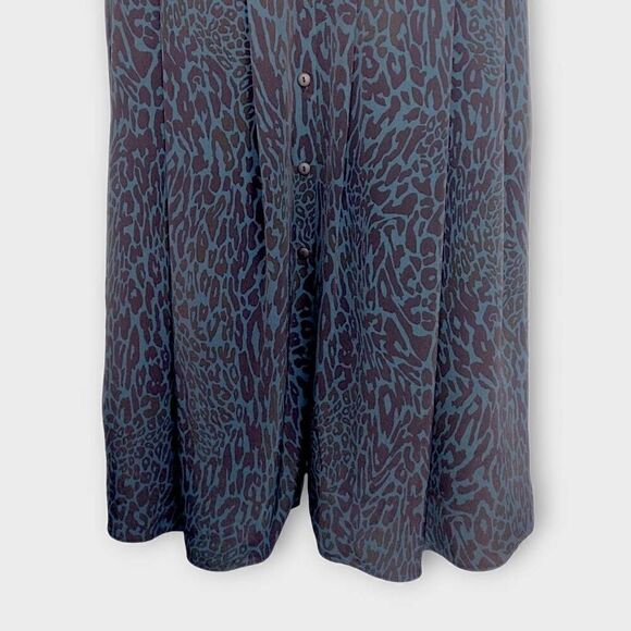 Top Shop Leopard Midi Sz 8 Turquoise Black Button Crepe Dress Academia Whimsicor - Picture 5 of 13